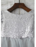 Cap Sleeves Silver Sequin Tulle Wedding Flower Girl Dress